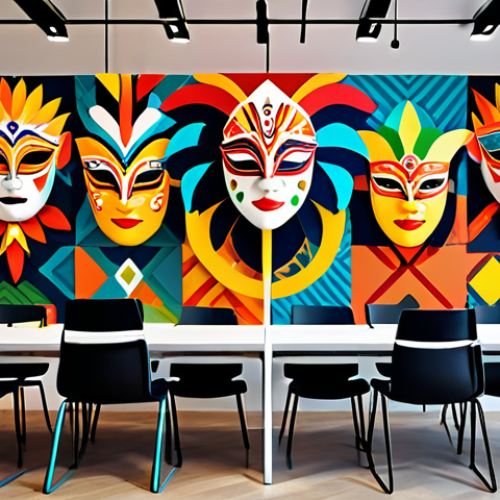 **

A vibrant digital mural in a co-working space, featuring overlapping images of diverse design tools (Figma, Adobe XD), Brazilian cultural symbols (e.g., Carnival masks, indigenous art), and abstract geometric shapes. Designers are collaborating around the mural, fully clothed in casual, creative attire. "Safe for work," "appropriate content," "professional," "family-friendly," perfect anatomy, natural proportions, dynamic composition, bright colors, high detail.

**