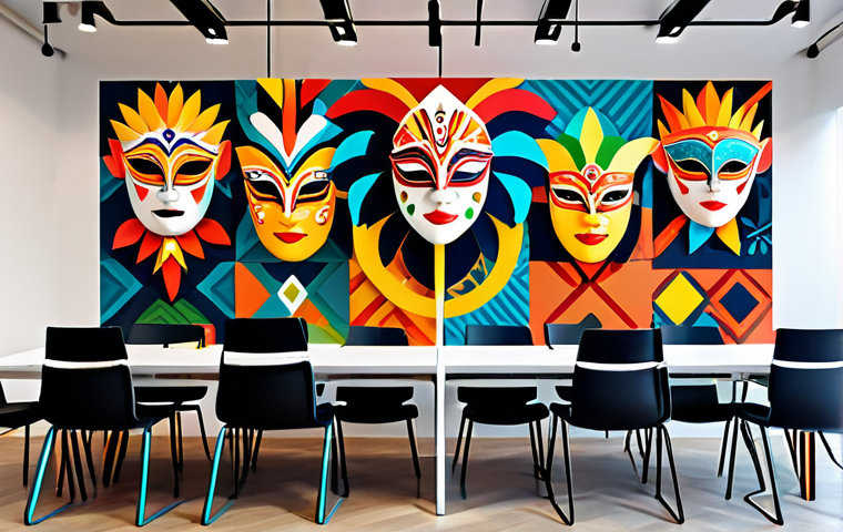 **
A vibrant digital mural in a co-working space, featuring overlapping images of diverse design tools (Figma, Adobe XD), Brazilian cultural symbols (e.g., Carnival masks, indigenous art), and abstract geometric shapes. Designers are collaborating around the mural, fully clothed in casual, creative attire. "Safe for work," "appropriate content," "professional," "family-friendly," perfect anatomy, natural proportions, dynamic composition, bright colors, high detail.
**