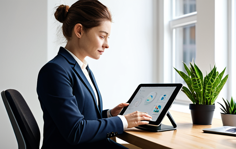 **
A visual designer in a modern, ergonomic workspace, fully clothed in business casual attire, working on a digital tablet with design software. Natural lighting, plants on the desk, organized space, professional environment. Safe for work, appropriate content, perfect anatomy, correct proportions, natural pose, family-friendly, high quality.
**